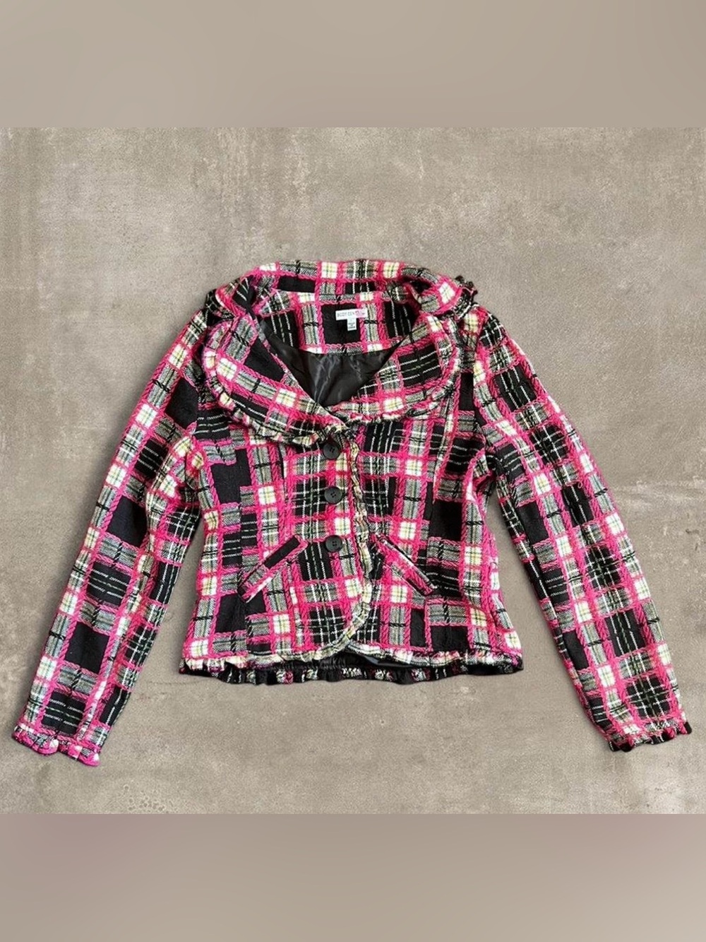 Body Central Pink and Black Plaid Tweed Blazer